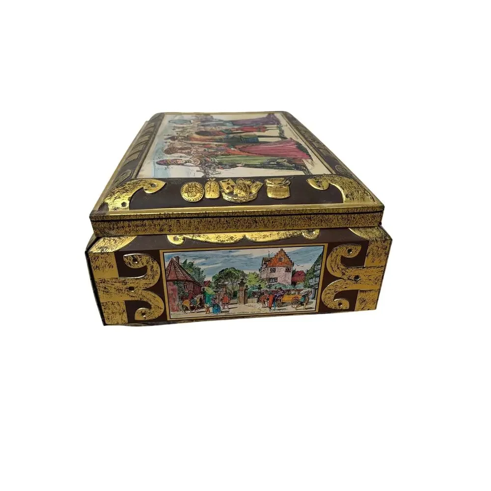 Vintage E. Otto Schmidt Nürnberg Germany Lebkuchen Tin Box Medieval Scenes 16”